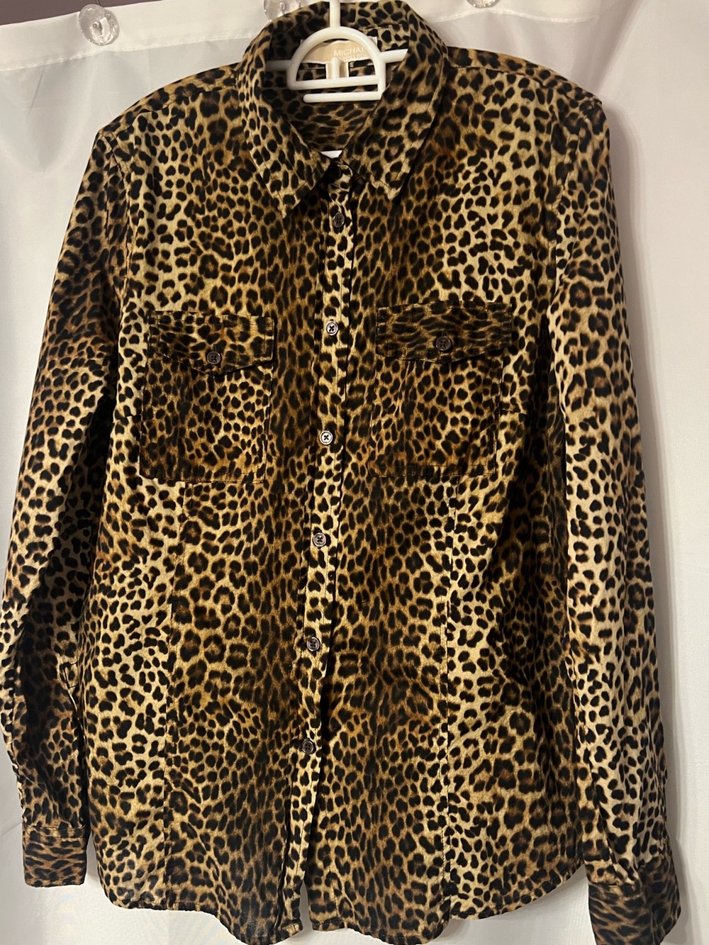 Michael Kors Leopard Print Button-Up Shirt - Brown & Black. Adjustable sleeve